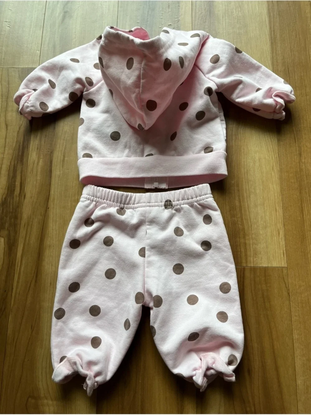 Mini Hop Baby Girl Pink Polka Dot Set 3M Hoodie & Pants